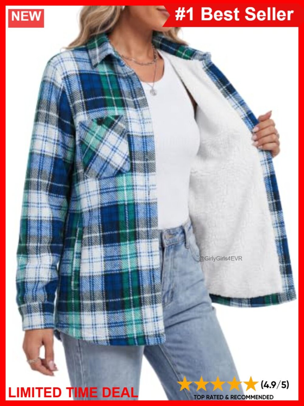 Sherpa Lined Plaid Flannel Shacket Button Front Pockets